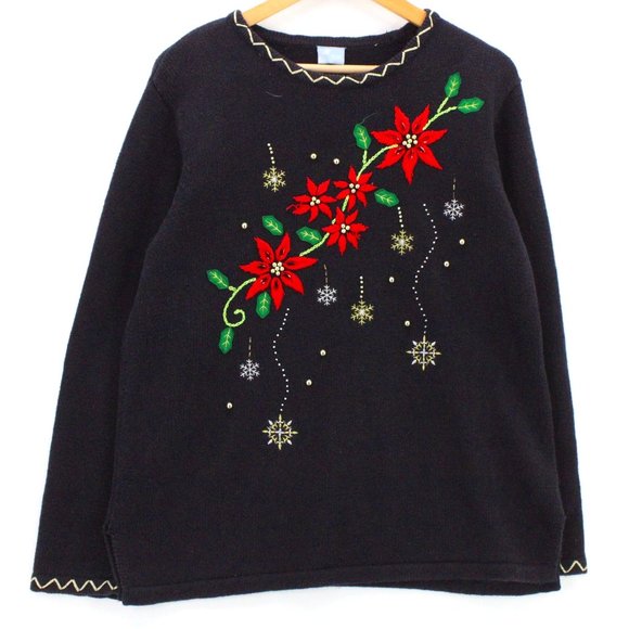 Holiday Editions Christmas Sweater Women Black Pullover Knit Long Sleeve Size XL - Picture 1 of 9